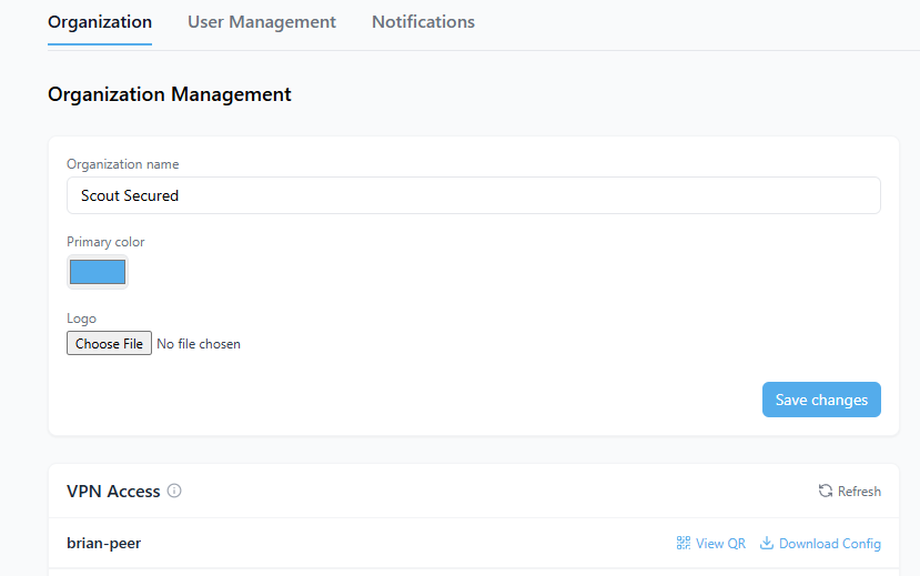 VPN Access Section vpn-peers